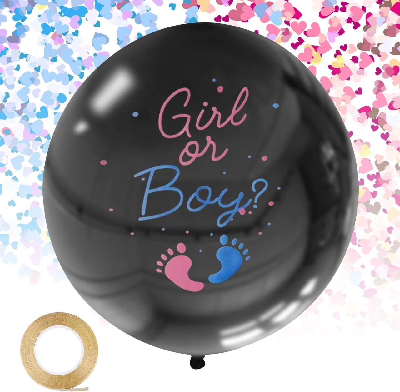 2Pack Gender Reveal Balloons Boy or Girl Balloon with Blue Pink Confetti for Baby Shower Gender Reveal Ideas Party Supplies